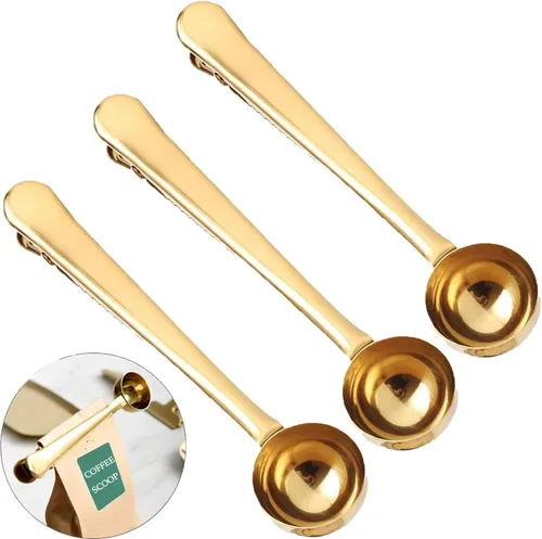 Vista 13 de Cuchara de café con clip de cucharada de acero inoxidable Cuchara de café con mango largo multifunción Bolsa de sellado Clip para té, café, proteína