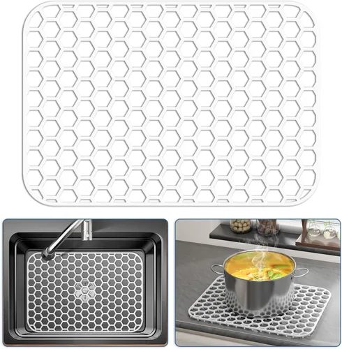 Vista 37 de Bestjing Paquete de 2 protectores de silicona para fregadero de cocina, accesorio de rejilla de cocina de 12 x 11 pulgadas, tapete antideslizante