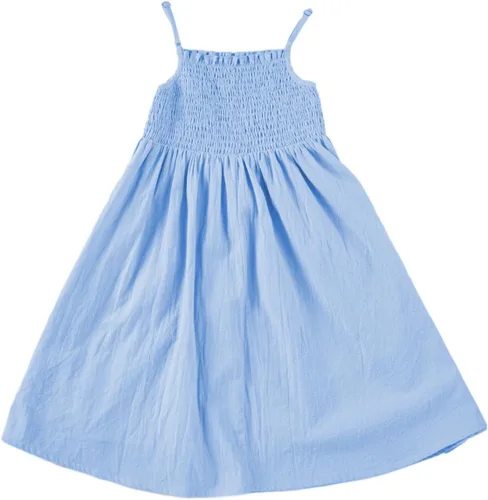 Vista 5 de blibean Vestidos de verano de algodón para niñas de 4 a 15 años A azul