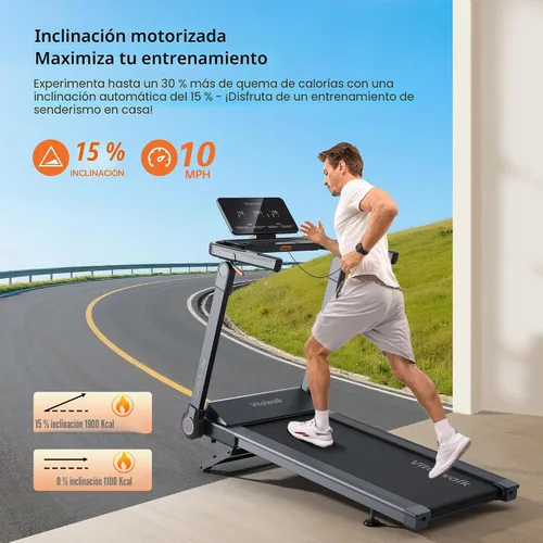 Vista 4 de Vitalwalk Foldable Treadmill with Auto Incline, Commercial Wide Running Belt, 10MPH, 3.5HP Brushless, Walking Pad Treadmill for Home, Auto Folding