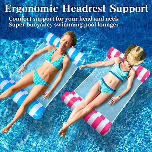 Vista 5 de 3/5/8 Pack Pool Hammock Upgrated Water Pool Floats, 4-in-1 XL (Hammock, Saddle, Lounge Chair, Drifter) Multi-Purpose Water Pool Float, Non-Stick PVC