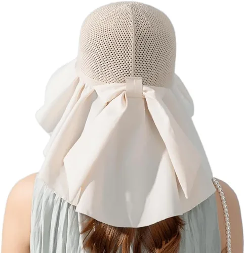 Vista 2 de Sombrero de sol para mujer de malla transpirable de secado rápido UPF 50+ con solapa para el cuello, ala ancha, gorra de playa para pesca Beige