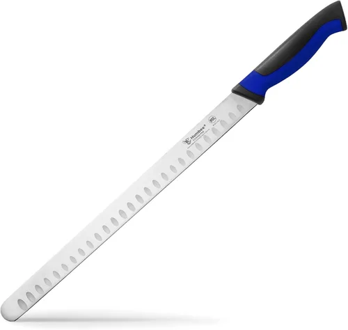 Vista 13 de Cuchillo de chef de 8 pulgadas con borde Granton para rebanar jamón y carne de pavo Certificado NSF Hoja de acero inoxidable alemán Mango