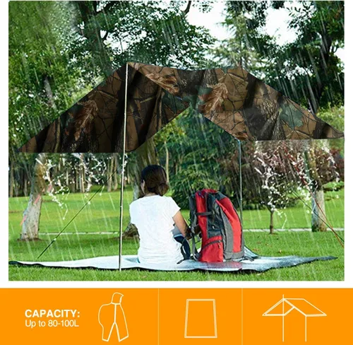 Vista 5 de REDCAMP Poncho de lluvia impermeable con capucha y brazos para acampar y senderismo