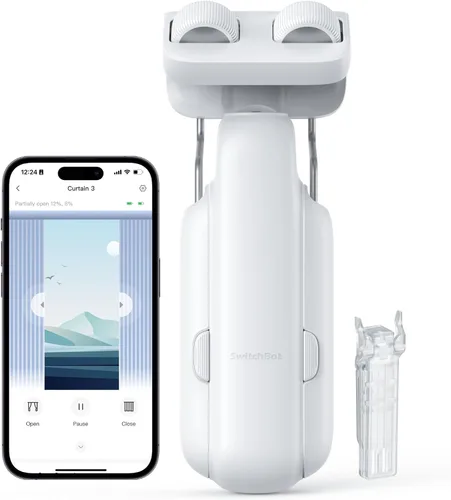 Vista 11 de SwitchBot - 2 paquetes de abridor de cortinas inteligente automático con Hub3 - Control remoto Bluetooth con aplicación/temporizador, motor de alto