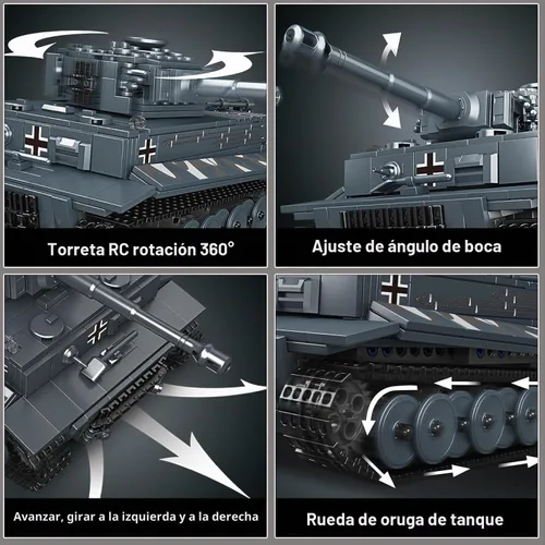 Vista 7 de Mould King MOC - Bloques de construcción de tanque de tigre, control remoto por aplicación, kit de bloques de construcción de modelo de vehículo