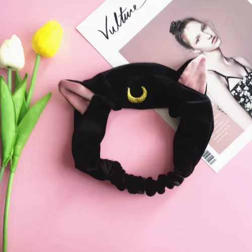 Vista 5 de Ziper Cute Cat Usagi Moon Cosmetic Hairband diadema de ducha (negro)