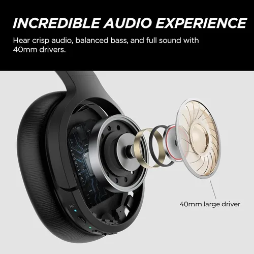 Vista 4 de Auriculares híbridos con cancelación activa de ruido, auriculares inalámbricos Bluetooth sobre la oreja inalámbricos con graves profundos, llamadas