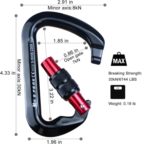 Vista 5 de SEPEAK UIAA - Mosquetón de escalada con bloqueo de 30 kN, clip profesional para puerta de tornillo resistente para escalada al aire libre