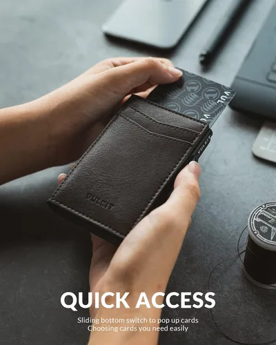 Vista 39 de VULKIT Billeteras delgadas para hombre, con bloqueo RFID, diseño minimalista con capacidad para hasta 11 tarjetas, Negro -, Minimalista