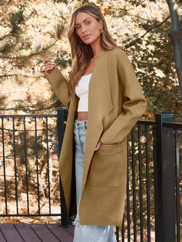 Vista 4 de LILLUSORY Cárdigans elegantes de gran tamaño para mujer, abrigo largo de punto Coatigans 2024, abrigo de invierno ligero para otoño