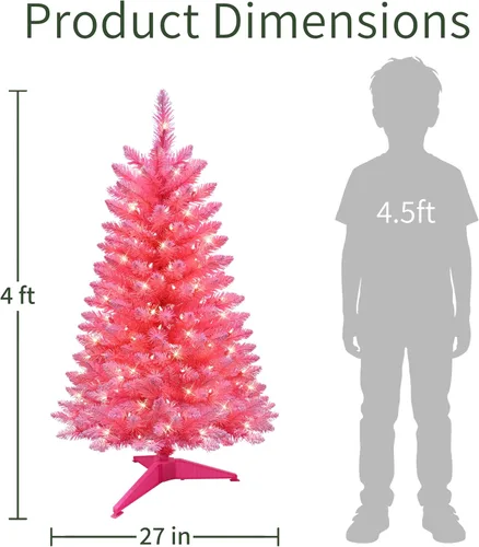 Vista 3 de Puleo International - Árbol de Navidad de pino rosa preiluminado de 4 pies