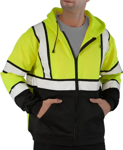 Vista 12 de sesafety Sudadera de alta visibilidad de clase 3 para hombre, sudadera con capucha, sudadera con capucha de seguridad de alta visibilidad