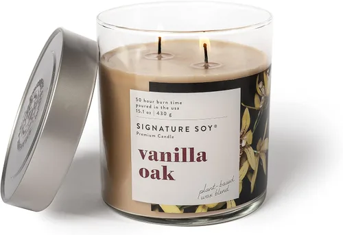 Vista 3 de Signature Soy Vela perfumada con tapa de roble de vainilla en tarro grande Roble Vain