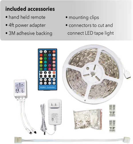 Vista 6 de GT-Lite Tira de luces LED de 800 lúmenes, cinta blanca y de color de 16 pies, cortada y conectada