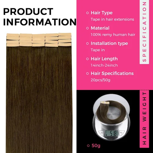 Vista 17 de Extensiones de cabello Lashey de 14 pulgadas; extensiones de cabello humano real lacio color negro azabache con trama adhesiva para mujeres, 20