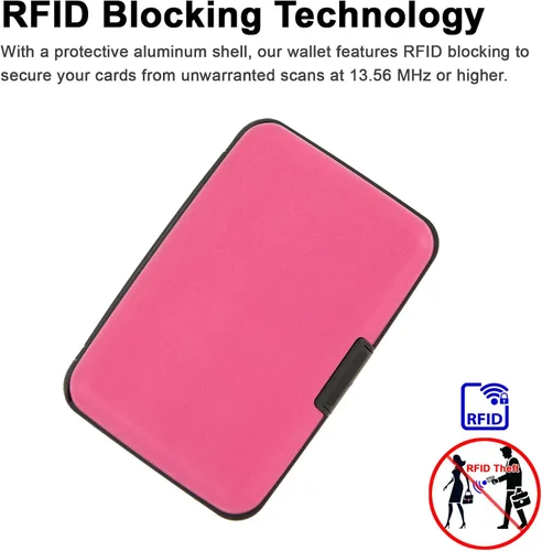 Vista 59 de Soporte para tarjetas de crédito, cartera metálica con bloqueo RFID para tarjetas de identificación para mujeres y hombres, funda rígida de aluminio