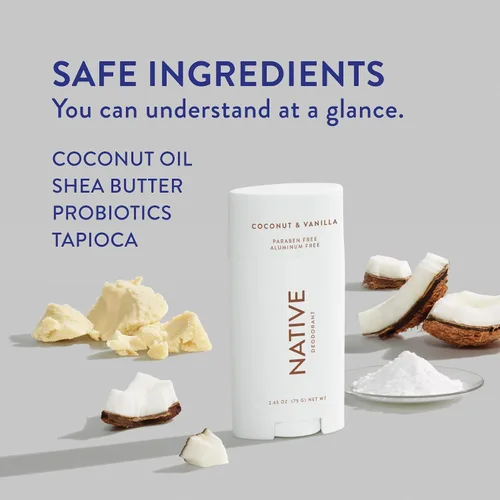 Vista 2 de Native Desodorante Desodorante natural para mujeres y hombres, sin aluminio con bicarbonato de sodio, probióticos, aceite de coco y manteca