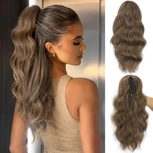 Vista 12 de FREEMEIGE Extensión de Cola de Caballo Negra con Cordón Extensión de Cola de Caballo Larga y Ondulada para Mujeres Extensión de Cabello de Cola de 1b