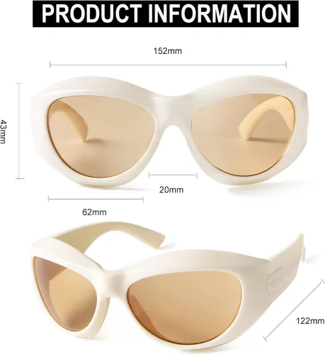 Vista 5 de SORVINO Gafas de sol ovaladas futuristas para mujeres y hombres, lentes envolventes de gran tamaño para mujeres y hombres, tonos beige y ros