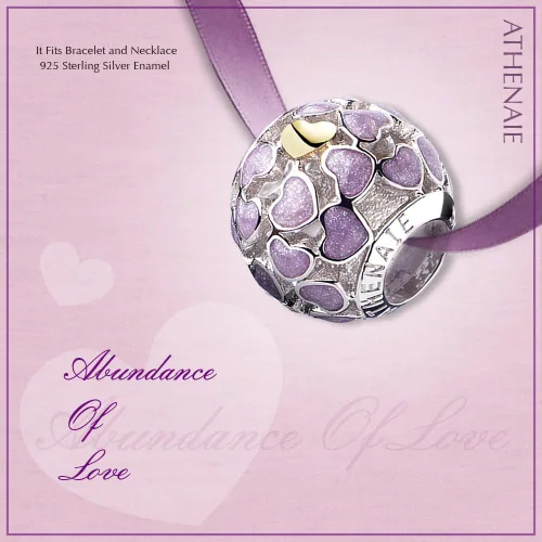 Vista 3 de ATHENAIE 925 Sterling Silver Purple Abundance of Love Enamel Openwork Charms Fit All European Bracelets Necklace