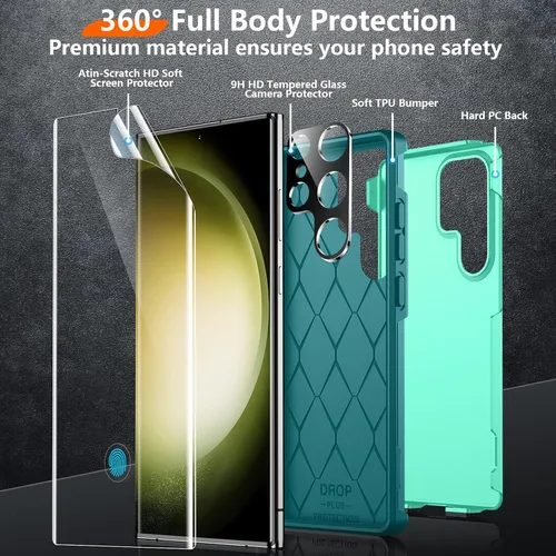 Vista 5 de Red2Fire - Funda para Samsung Galaxy S23 Ultra, [grado militar a prueba de golpes] con 2 piezas [protector de pantalla suave + protector de lente]