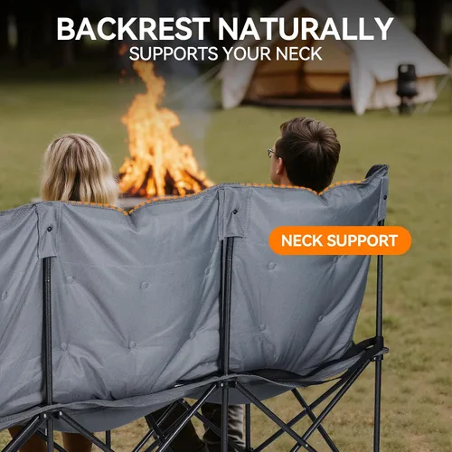 Vista 5 de Huskfirm Silla de camping acolchada para 3 personas, silla de camping plegable, silla de campamento doble portátil, silla de campamento resistente