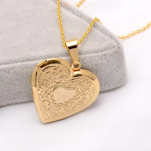 Vista 2 de Paialco Collar con colgante de medallón en forma de corazón de acero inoxidable para mujer