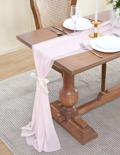 Vista 9 de WARM HOME DESIGNS Tela de gasa beige de 35 x 120 pulgadas. Utiliza material de gasa de lujo como camino de mesa, decoración de arco de boda, bufanda