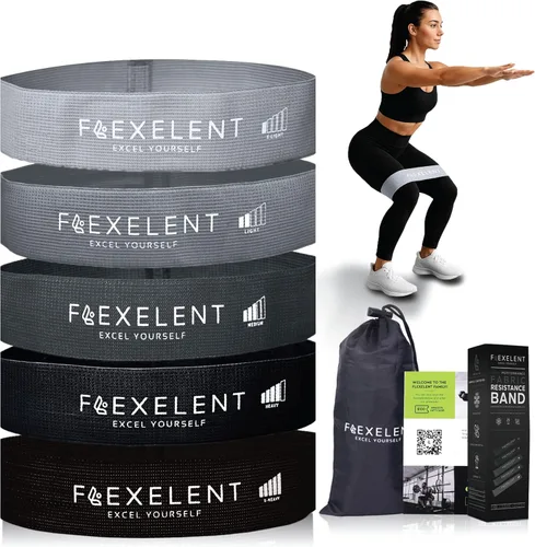 Vista 8 de Bandas de resistencia de tela para hacer ejercicio – 5 niveles de fuerza desde extra ligera hasta extra pesada – Bandas de entrenamiento gruesas