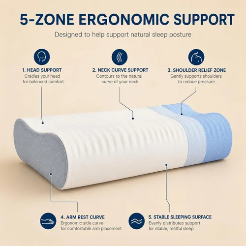 Vista 12 de Almohada de espuma viscoelástica para dolor de cuello, almohada cervical CertiPUR-US® con diseño de doble altura, funda de enfriamiento, soporte