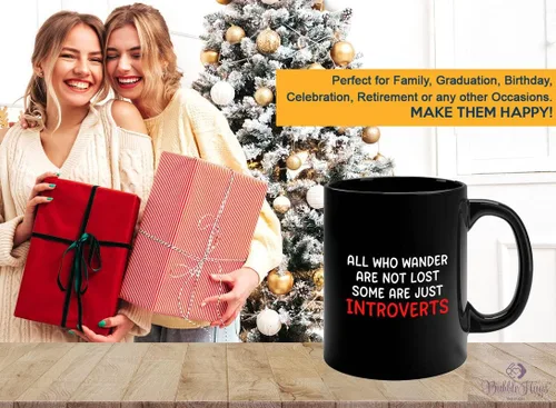 Vista 6 de Divertida taza de café introvertida de 11 onzas, color negro, todos los que vagan son - Regalo para su persona hogareña, persona solitaria, persona