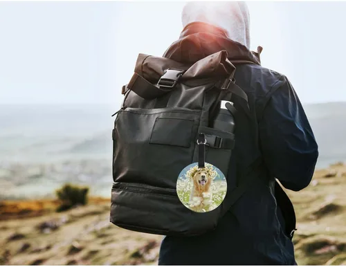 Vista 4 de TKS MITLAN Golden Retriever - Etiqueta de equipaje para maletas, mujeres, perros en la naturaleza, sentados con una corona de flores en margaritas