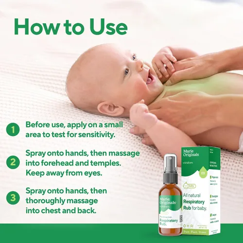 Vista 9 de Marie Originals Rub respiratorio natural para el pecho del bebé Mezcla de aceites esenciales para bebés y niños pequeños con eucalipto, menta