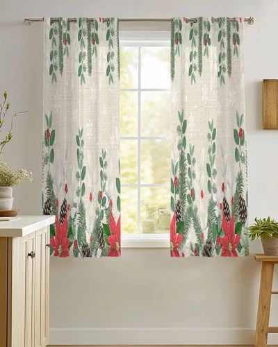 Vista 7 de Cortinas traslúcidas de eucalipto de Navidad de 39 pulgadas de largo, juego de 2 paneles de cortinas para cocina, dormitorio, sala de estar