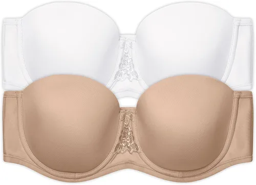 Vista 7 de Vanity Fair - Brasier sin tirantes para mujer, suaviza la espalda Paquete de 2 - Beige/Negro