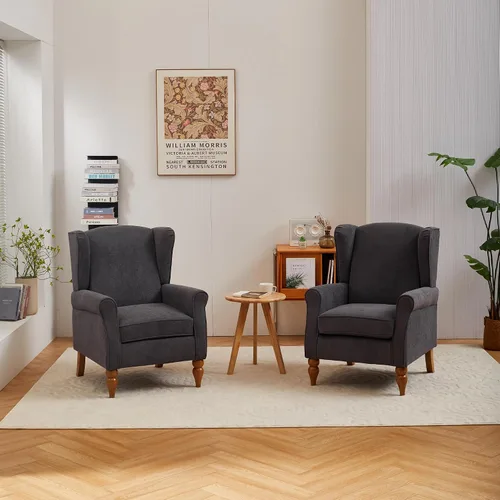 Vista 15 de Mid-Century - Silla de ala alta, moderna silla decorativa de tela con mesa auxiliar de madera maciza, sofá individual de ocio para sala de estar