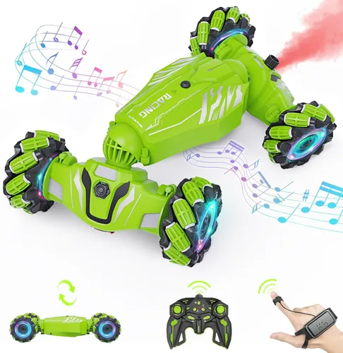 Vista 14 de Coche RC de Acrobacias con Detección de Gestos - Juguetes para Niños de 6 a 12 años, Coche RC Gira 360° 4WD Controlado a Mano con Luz y Música