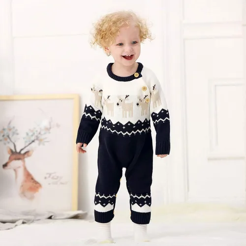 Vista 3 de Mameluco de Navidad de una pieza para bebés, niños y niñas, suéter de reno, ropa de festival de vacaciones