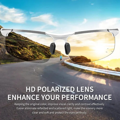 Vista 6 de Wzerry Lentes de sol polarizados fotocromáticos para hombres lentes de sol deportivos con marco de metal Al-Mg para conducir protección UV400