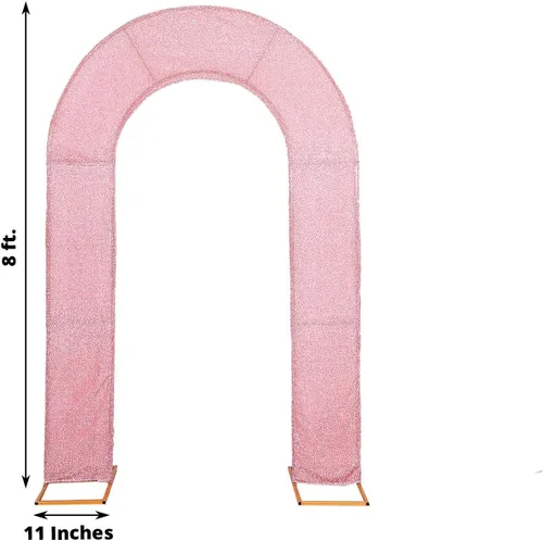 Vista 3 de Efavormart - Cubierta de telón de fondo de arco abierto de 7 pies, color oro rosa brillante, de elastano, con doble cara en forma de U, para arco