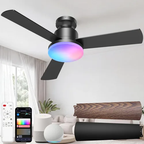 Vista 12 de CINOTON Ventiladores de techo inteligentes de 52" con luces y control Negro + Nogal