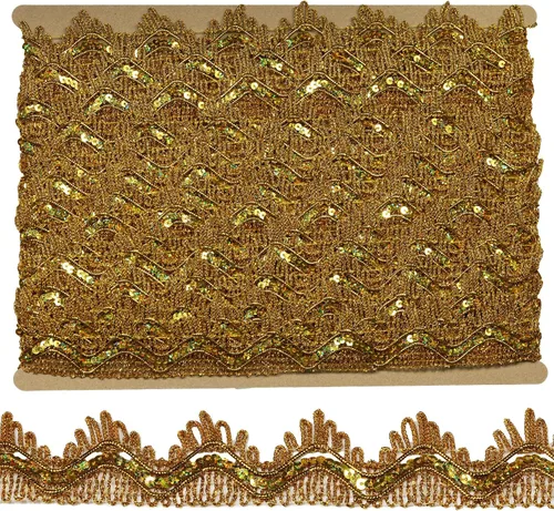 Vista 8 de Cinta de encaje trenzada de poliéster con lentejuelas plateadas brillantes 14 yardas 35mm de ancho para costura, manualidades, ropa, cortinas