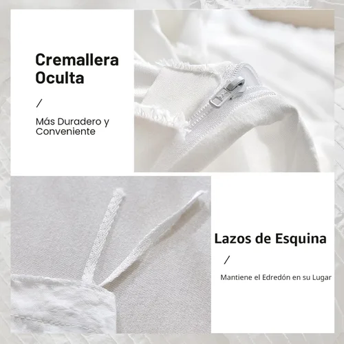 Vista 5 de WARMDERN Juego de funda de edredón bohemia blanca tamaño Queen, juego de Blanco