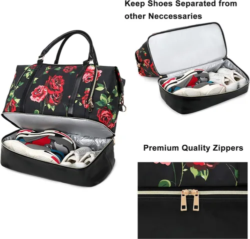 Vista 14 de CAMTOP - Bolsa de viaje de fin de semana para mujer, bolsa de lona con espacio para laptop de15.6 pulgadas
