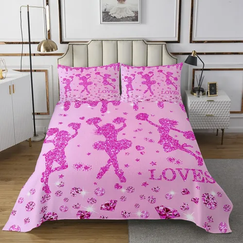 Vista 2 de Erosebridal Juego de edredón deportivo de animadora rosa para niñas, juego de edredón de lentejuelas con purpurina y diamantes para decoración