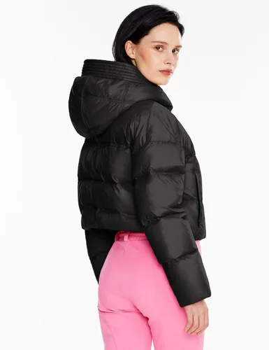Vista 2 de Orolay Chaqueta acolchada corta ligera para mujer, abrigo corto de plumón con capucha y manga larga