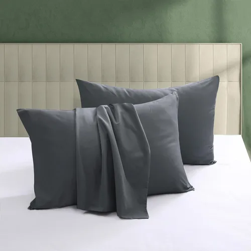 Vista 11 de Juego de 2 protectores de almohada 100% algodón egipcio, 600 hilos tamaño estándar con cremallera, fundas refrescantes de tejido satinado, Beige