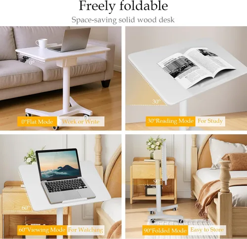 Vista 6 de Pneumatic Laptop Standing Desk Pneumatic Adjustable Height Desk with Wheels 90 Degree Tiltable for Home Office Classroom