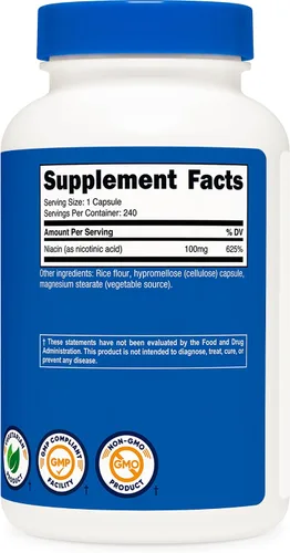 Vista 5 de Nutricost Niacina (vitamina B3) 100 mg, 240 cápsulas - con enrojecimiento, sin OMG, sin gluten
